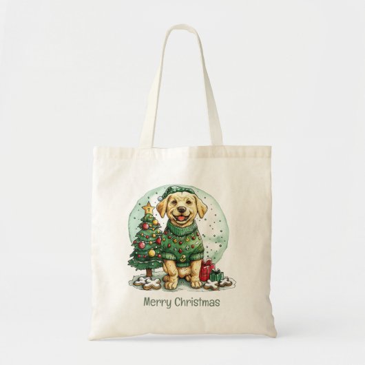 Frohe Weihnachtsgelbe Labrador Retriever Dog Tragetasche (Vorne)