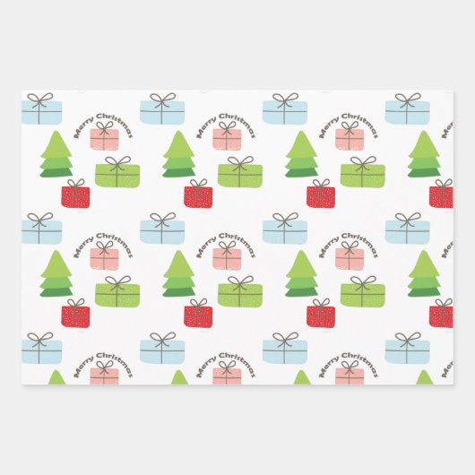 Frohe Weihnachtsgeschenke Baummuster Geschenkpapier Set (Vorderseite 3)