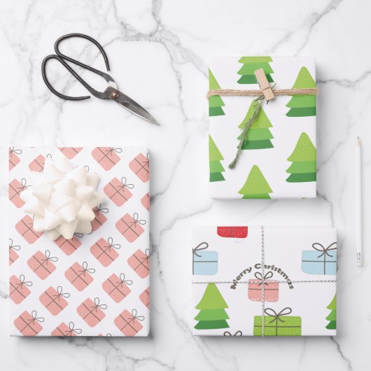 Frohe Weihnachtsgeschenke Baummuster Geschenkpapier Set (Vorderseite)