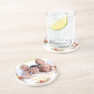 Frohe Weihnachtsgeschenke Familie Foto Stone Unter Getränkeuntersetzer