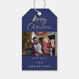 Frohe Weihnachtsgeschenke Foto Blue Gold Schneeflo Geschenkanhänger