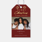 Frohe Weihnachtsgeschenke Foto Burgundy Gray Gold  Geschenkanhänger (Vorderseite)