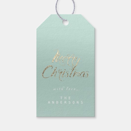 Frohe Weihnachtsgeschenke für Script Gold Aqua Geschenkanhänger (Vorderseite)