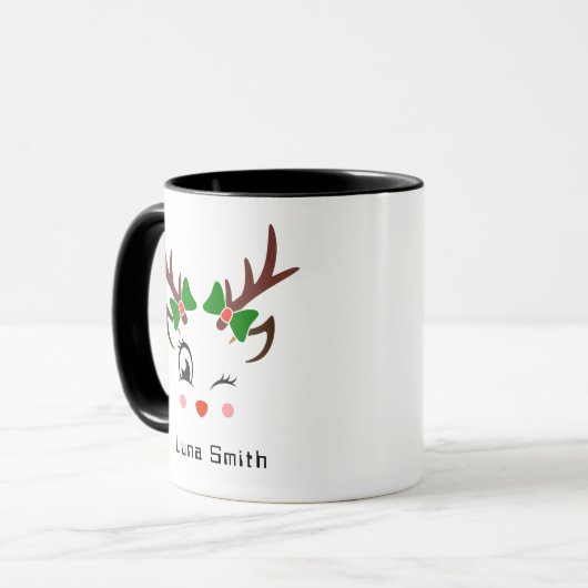 Frohe Weihnachtsgeschenke Niedliche Hirsche Faces  Tasse (Vorderseite Links)