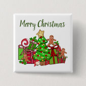 Frohe Weihnachtsgeschenke rund um den Baum Button (Vorderseite)