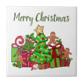 Frohe Weihnachtsgeschenke rund um den Baum Fliese (Vorderseite)