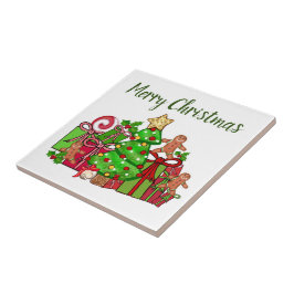 Frohe Weihnachtsgeschenke rund um den Baum Fliese