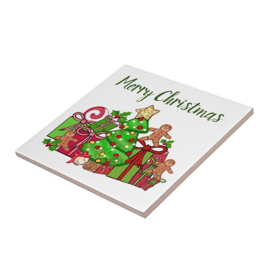 Frohe Weihnachtsgeschenke rund um den Baum Fliese (Seite)