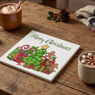 Frohe Weihnachtsgeschenke rund um den Baum Fliese