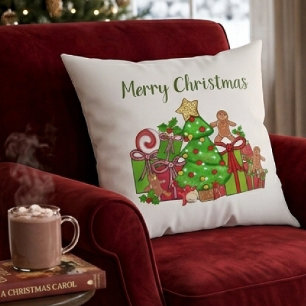 Frohe Weihnachtsgeschenke rund um den Baum Kissen