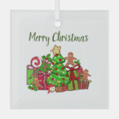 Frohe Weihnachtsgeschenke rund um den Baum Ornament Aus Glas (Vorderseite)