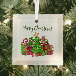 Frohe Weihnachtsgeschenke rund um den Baum Ornament Aus Glas