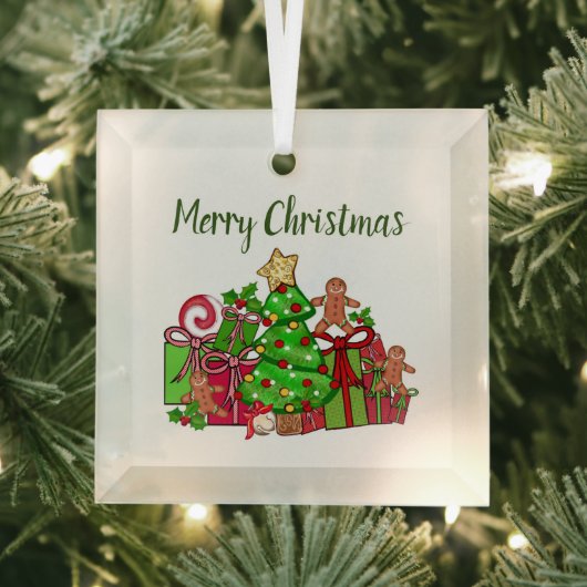 Frohe Weihnachtsgeschenke rund um den Baum Ornament Aus Glas (Insitu)