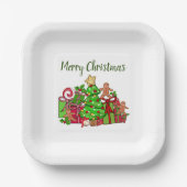 Frohe Weihnachtsgeschenke rund um den Baum Pappteller (Vorderseite)