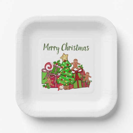 Frohe Weihnachtsgeschenke rund um den Baum Pappteller (Vorderseite)