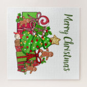 Frohe Weihnachtsgeschenke rund um den Baum Puzzle (Horizontal)