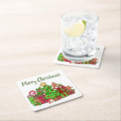 Frohe Weihnachtsgeschenke rund um den Baum Rechteckiger Pappuntersetzer (Vor Ort)