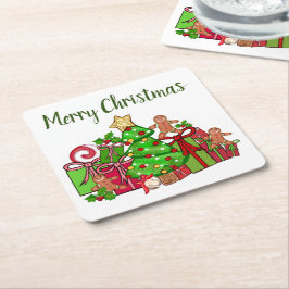 Frohe Weihnachtsgeschenke rund um den Baum Rechteckiger Pappuntersetzer