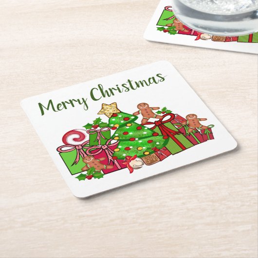 Frohe Weihnachtsgeschenke rund um den Baum Rechteckiger Pappuntersetzer (angewinkelt)