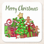 Frohe Weihnachtsgeschenke rund um den Baum Rechteckiger Pappuntersetzer (Vorderseite)