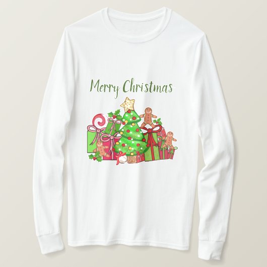 Frohe Weihnachtsgeschenke rund um den Baum T-Shirt (Design vorne)