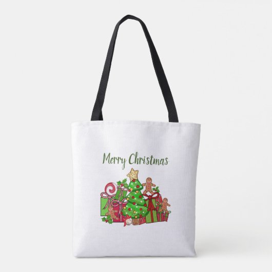 Frohe Weihnachtsgeschenke rund um den Baum Tasche (Rückseite)