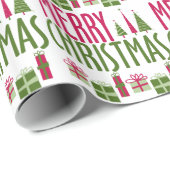 Frohe Weihnachtsgeschenke und Bäume Geschenkpapier (Rolleneckpunkt)