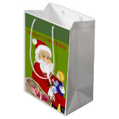 Frohe Weihnachtsgeschenke und Kindergeschenk Mittlere Geschenktüte (Rückseite Schrägansicht)