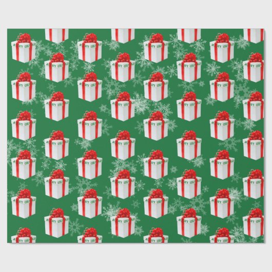 Frohe Weihnachtsgeschenke und Schneeflocken Geschenkpapier (Flach)