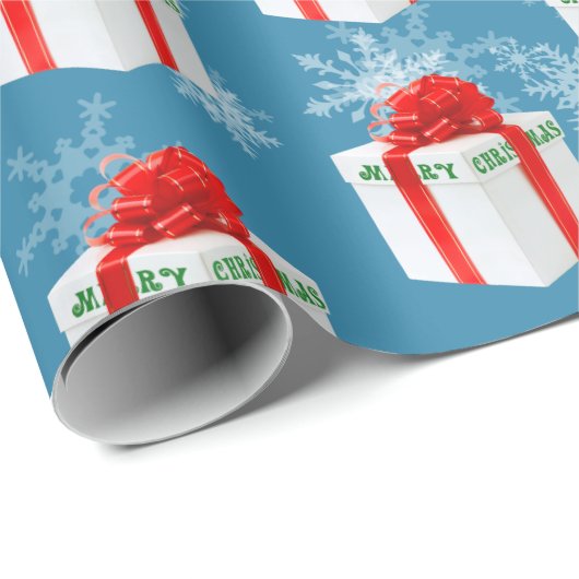 Frohe Weihnachtsgeschenke und Schneeflocken Wrappi Geschenkpapier (Rolleneckpunkt)