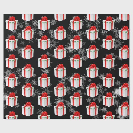 Frohe Weihnachtsgeschenke und Schneeflocken Wrappi Geschenkpapier (Flach)