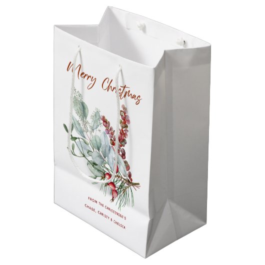 Frohe Weihnachtsgeschenktasche Mittlere Geschenktüte (Vorderseite Schrägansicht)