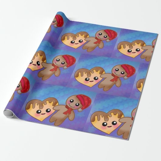 Frohe Weihnachtsginger Breadman Herzkrümel Geschenkpapier (Ungerollt)