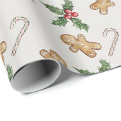 Frohe Weihnachtsginger Brot Weihnachten Holly Geschenkpapier (Rolleneckpunkt)