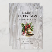 Frohe Weihnachtsglocke Holly Snowflake Rustikal Feiertagskarte (Vorne/Hinten)