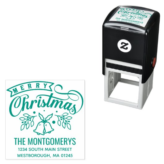 Frohe Weihnachtsglocken Monogram Name Rücksendeadr Permastempel (Beispiel)