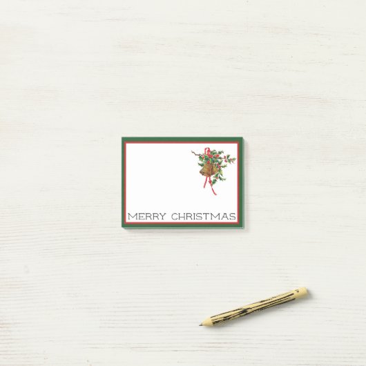 Frohe Weihnachtsglocken und Holly Post-It-Notes Post-it Klebezettel (Auf Schreibtisch)