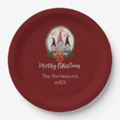 Frohe Weihnachtsgnomen Rot, Rustikal, Kariert, Tre Pappteller (Vorderseite)