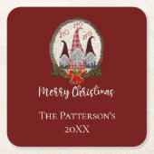 Frohe Weihnachtsgnomen Rot, Rustikal, Kariert, Tre Rechteckiger Pappuntersetzer (Vorderseite)