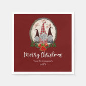 Frohe Weihnachtsgnomen Rot, Rustikal, Kariert, Tre Serviette (Vorderseite)