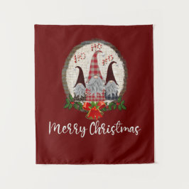 Frohe Weihnachtsgnomen Rot, Rustikal, Kariert, Tre Wandteppich