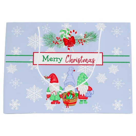 Frohe Weihnachtsgnomen Snowflakes Blue Background Große Geschenktüte (Vorderseite)