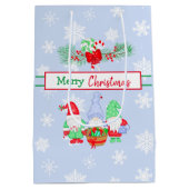 Frohe Weihnachtsgnomen Snowflakes Blue Background Mittlere Geschenktüte (Rückseite)