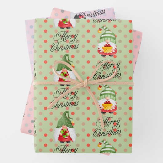 Frohe Weihnachtsgnomen und -punkte Geschenkpapier Set (Beispiel)
