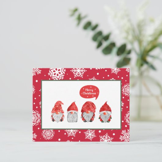 Frohe Weihnachtsgnomes Feiertagspostkarte (Stehend Vorderseite)