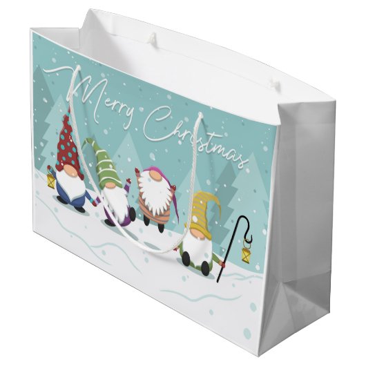Frohe Weihnachtsgnomes Große Geschenktüte (Rückseite Schrägansicht)