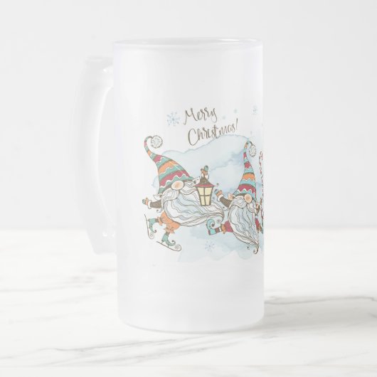 Frohe Weihnachtsgnomes Mattierte Glass Bierblüte T Mattglas Bierglas (Vorderseite Links)