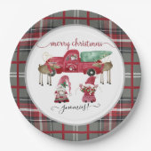 Frohe Weihnachtsgnomies Gnome Red Kariert Watercol Pappteller (Vorderseite)