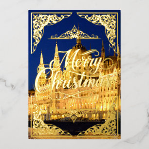 Frohe Weihnachtsgold, Budapester Gebäude Folien Feiertagskarte
