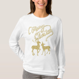 Frohe Weihnachtsgold Glitzer Weihnachtswildhirsche T-Shirt